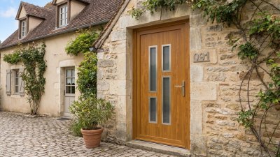 Porte d'entrée PVC sur mesure Vitrée Moderne, 4 Vitrages en 2 Colonnes – modèle 091, photo d'ambiance