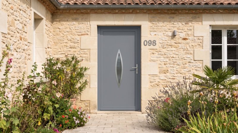 Porte d'entrée PVC sur mesure Semi-Vitrée Design, Vitrage en Navette – modèle 098, photo d'ambiance