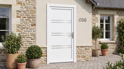 Porte d'entrée PVC sur mesure Pleine Moderne, 3 Paires de Baguettes – modèle 058, photo d'ambiance