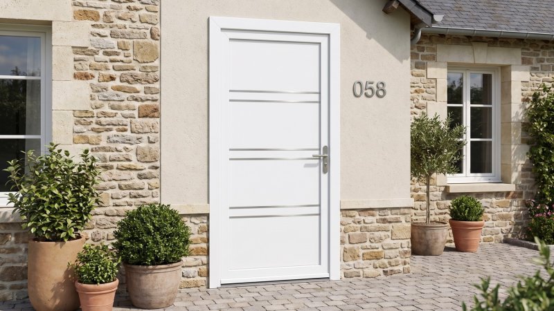 Porte d'entrée PVC sur mesure Pleine Moderne, 3 Paires de Baguettes – modèle 058, photo d'ambiance