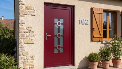 Porte d'entrée PVC sur mesure Vitrée Style Ancien, Croisillons et 3 Anneaux – modèle 102, photo d'ambiance