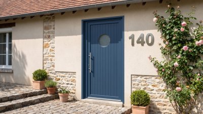 Porte d'Entrée PVC Sur Mesure – Semi-Vitrée Style Fermière, Hublot sur Lames