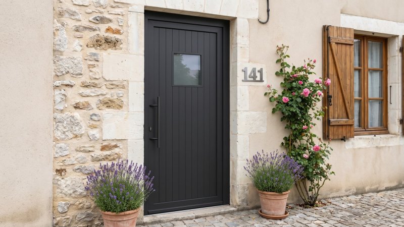 Porte d'entrée PVC sur mesure Semi-Vitrée Style Fermière, Carreau sur Lames – modèle 141, photo d'ambiance