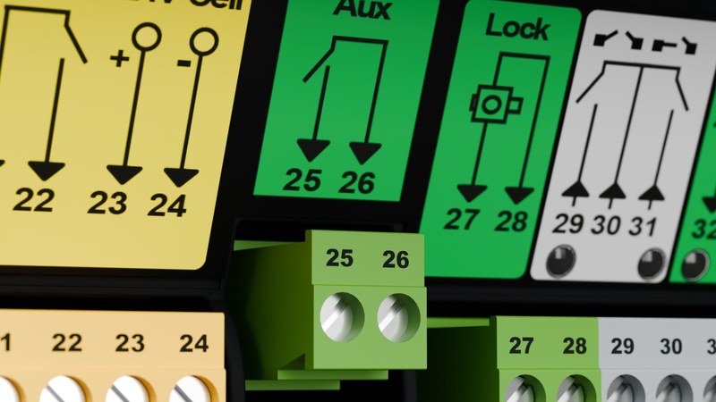Armoire 3S+ io — borniers de couleur numérotés et débrochables