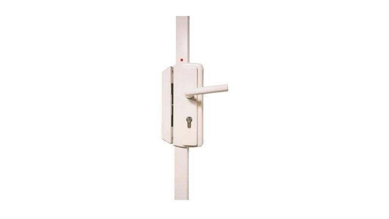 Serrure en applique verticale 3 points JPM VigiStyl blanche, montrée avec un cylindre non fourni