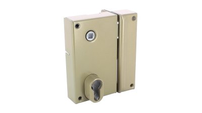 Serrure en applique verticale à fouillot Vachette 7216 pour cylindre européen, avec sa gâche