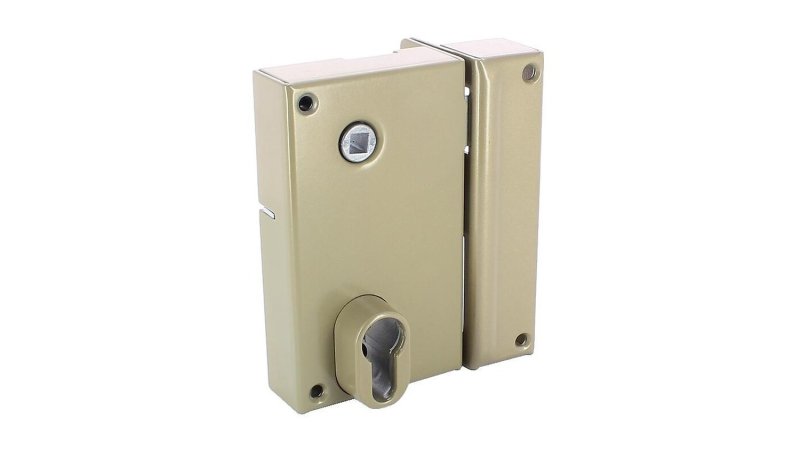 Serrure en applique verticale à fouillot Vachette 7216 pour cylindre européen, avec sa gâche