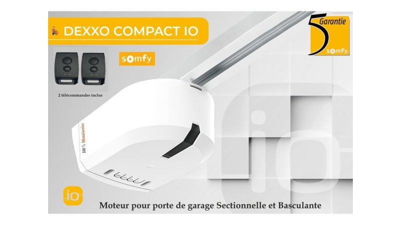 Moteur Somfy Dexxo Compact io 600N — kit complet (moteur, 2 télécommandes Keytis io, garantie 5 ans)