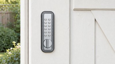 Verrou à code en applique posé sur une porte d'abri de jardin