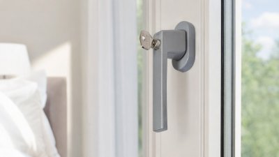 Levier de fenêtre à clé posé sur une fenêtre PVC