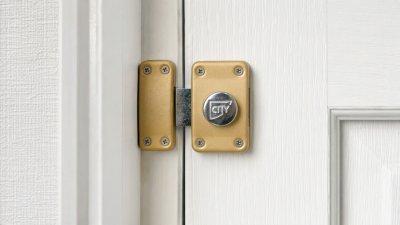 Verrou à bouton posé à l'intérieur d'une porte d'entrée