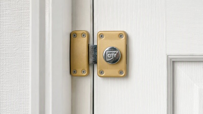 Verrou à bouton posé à l'intérieur d'une porte d'entrée