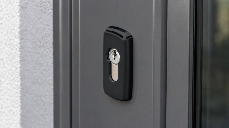 Rosace de cylindre posée sur une porte d'entrée aluminium