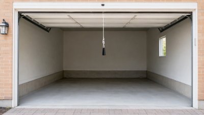 Poignée ficelle pendue au bas d'une porte de garage ouverte