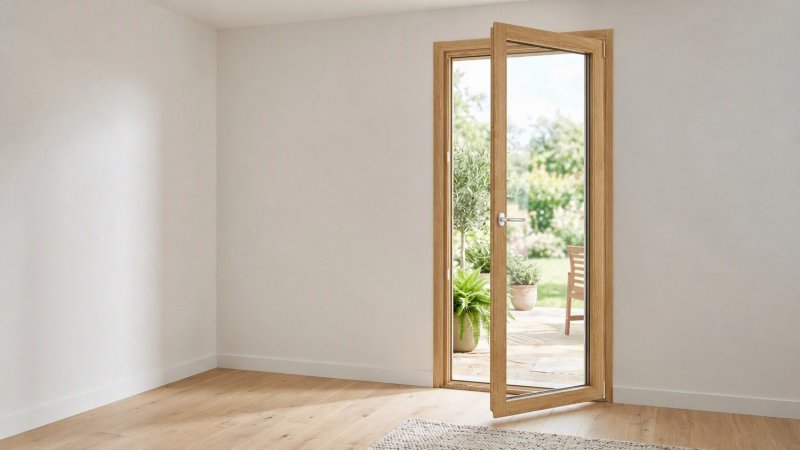 Porte-fenêtre bois 1 ouvrant oscillo-battant — chêne verni