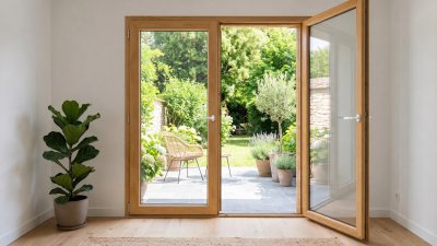 Porte-fenêtre bois 2 ouvrants — chêne verni
