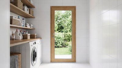Porte de service bois vitrée sur mesure — vue intérieure