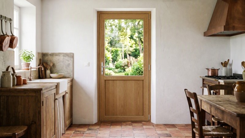 Porte de service bois semi-vitrée sur mesure — vue intérieure