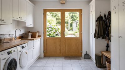 Porte de service bois semi-vitrée 2 vantaux sur mesure — vue intérieure