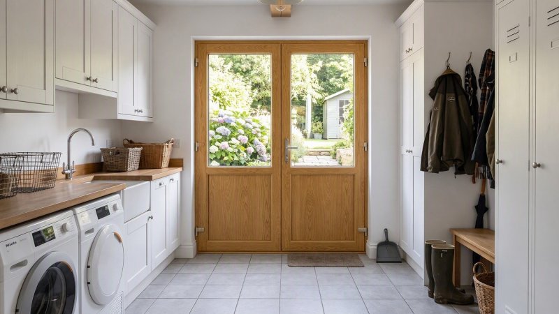 Porte de service bois semi-vitrée 2 vantaux sur mesure — vue intérieure