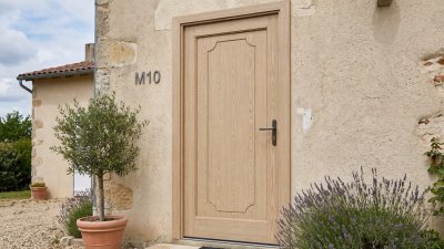 Porte d'Entrée Bois Sur Mesure – Panneau Mouluré Cadre à Angles Cintrés