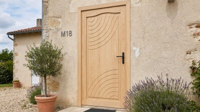 Porte d'Entrée Bois Sur Mesure – Panneau Mouluré Arcs Concentriques