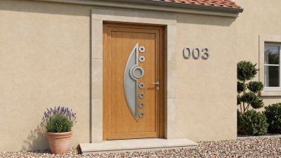 Porte d'Entrée Bois Sur Mesure – Vitrée Design, Demi-Lune, Hublot et Pastilles