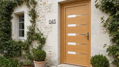 Porte d'Entrée Bois Sur Mesure – Semi-Vitrée Moderne, 5 Vitrages et Baguettes Horizontales