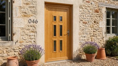 Porte d'Entrée Bois Sur Mesure – Vitrée Style Ancien, 6 Vitrages en 2 Colonnes