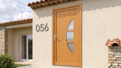 Porte d'Entrée Bois Sur Mesure – Vitrée Style Ancien, Demi-Lune à Traverses