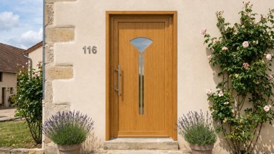 Porte d'Entrée Bois Sur Mesure – Semi-Vitrée Design, Éventail sur Tige