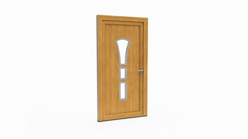 Porte d'entrée bois modèle 002 sur mesure — dessin du modèle, chêne verni