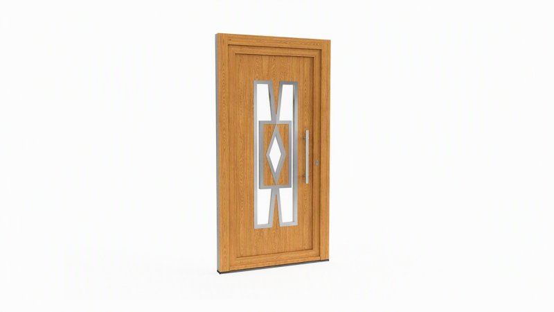 Porte d'entrée bois modèle 004 sur mesure — dessin du modèle, chêne verni