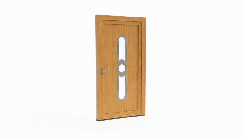Porte d'entrée bois modèle 006 sur mesure — dessin du modèle, chêne verni