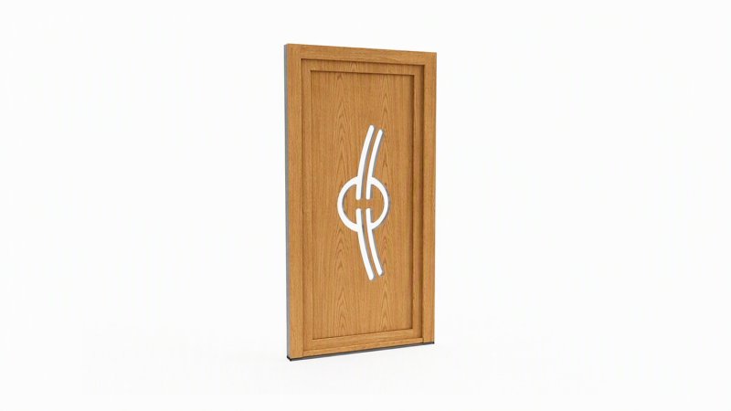 Porte d'entrée bois modèle 009 sur mesure — dessin du modèle, chêne verni