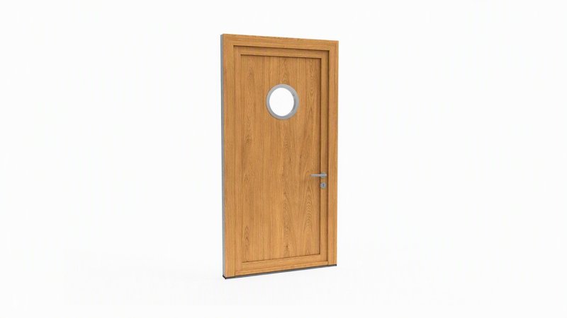 Porte d'entrée bois modèle 010 sur mesure — dessin du modèle, chêne verni