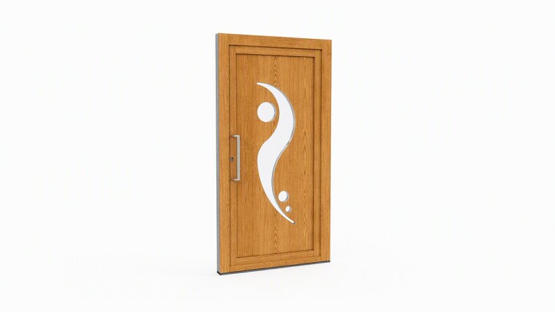 Porte d'entrée bois modèle 011 sur mesure — dessin du modèle, chêne verni
