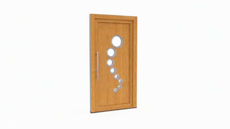 Porte d'entrée bois modèle 012 sur mesure — dessin du modèle, chêne verni