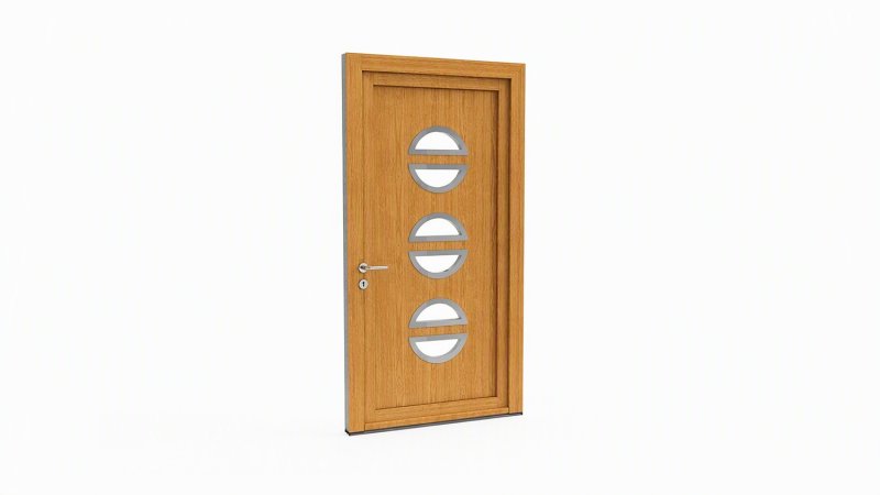 Porte d'entrée bois modèle 013 sur mesure — dessin du modèle, chêne verni