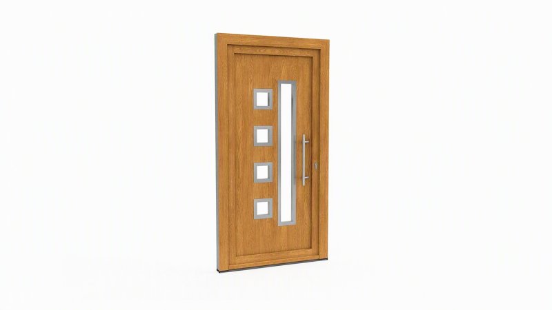 Porte d'entrée bois modèle 014 sur mesure — dessin du modèle, chêne verni