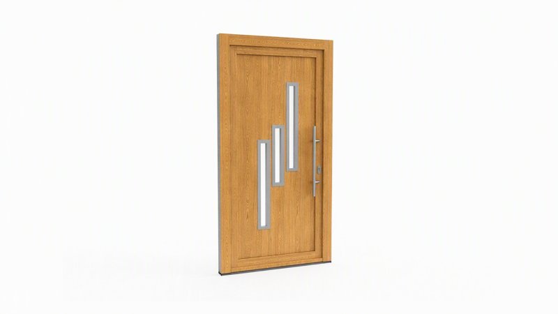 Porte d'entrée bois modèle 015 sur mesure — dessin du modèle, chêne verni