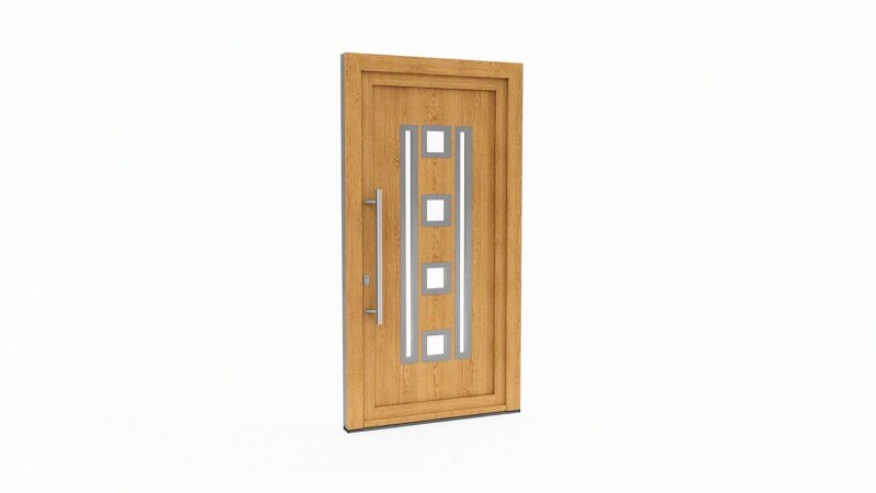 Porte d'entrée bois modèle 016 sur mesure — dessin du modèle, chêne verni