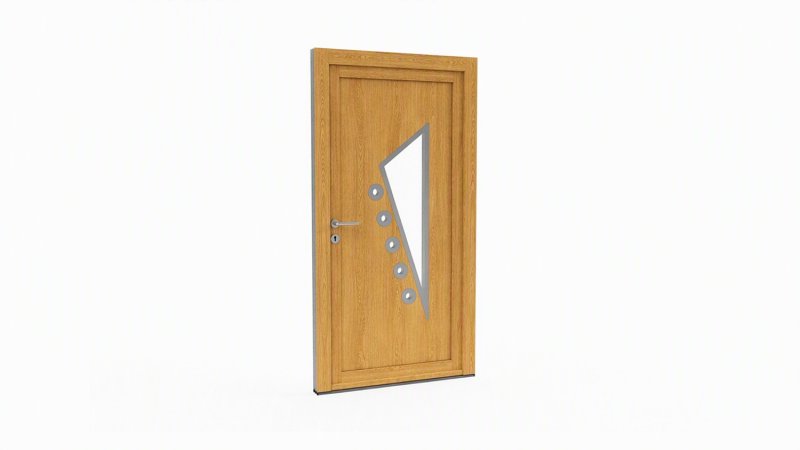 Porte d'entrée bois modèle 017 sur mesure — dessin du modèle, chêne verni