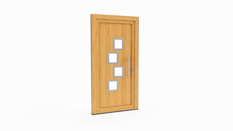 Porte d'entrée bois modèle 018 sur mesure — dessin du modèle, chêne verni