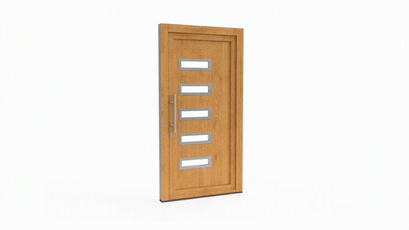 Porte d'entrée bois modèle 020 sur mesure — dessin du modèle, chêne verni