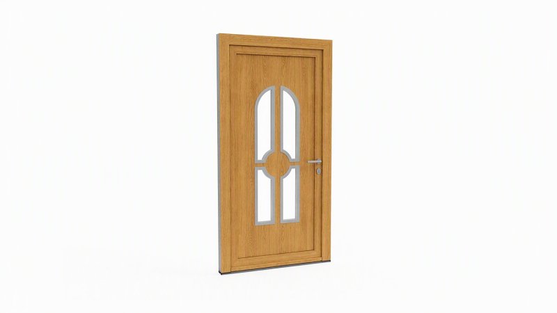 Porte d'entrée bois modèle 027 sur mesure — dessin du modèle, chêne verni
