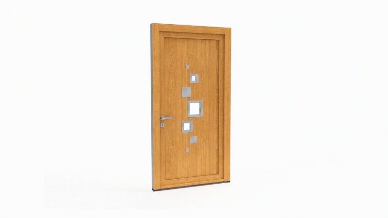 Porte d'entrée bois modèle 031 sur mesure — dessin du modèle, chêne verni