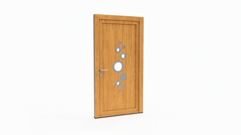 Porte d'entrée bois modèle 032 sur mesure — dessin du modèle, chêne verni