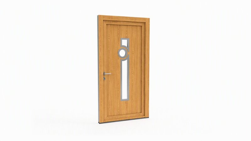 Porte d'entrée bois modèle 033 sur mesure — dessin du modèle, chêne verni