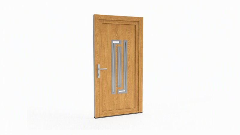 Porte d'entrée bois modèle 034 sur mesure — dessin du modèle, chêne verni